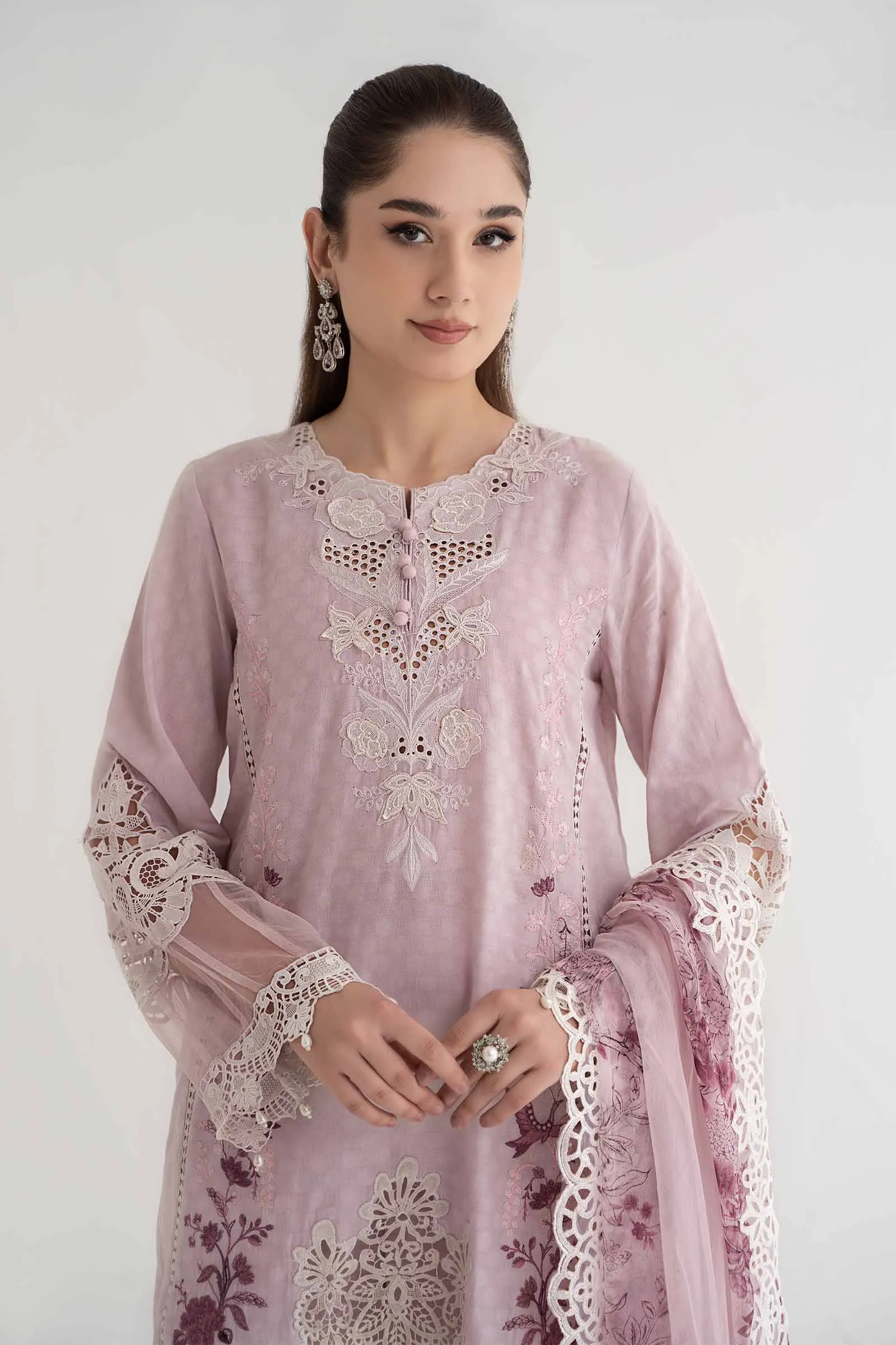 3 Piece Embroidered Dobby Lawn Suit | DS-2414-A