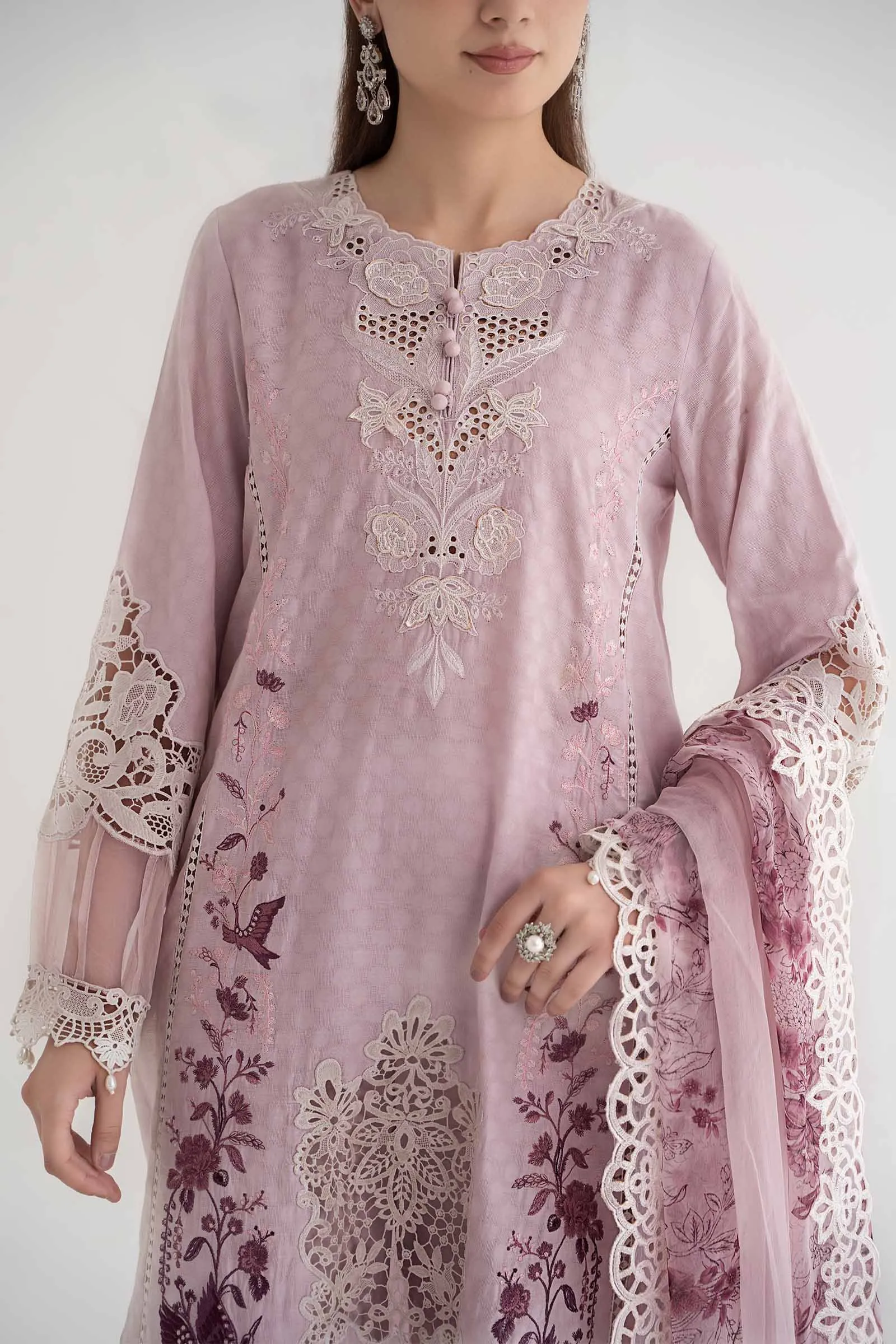 3 Piece Embroidered Dobby Lawn Suit | DS-2414-A