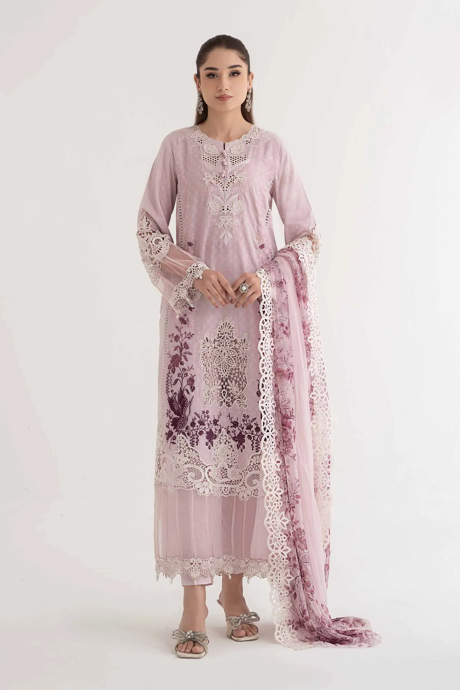 3 Piece Embroidered Dobby Lawn Suit | DS-2414-A