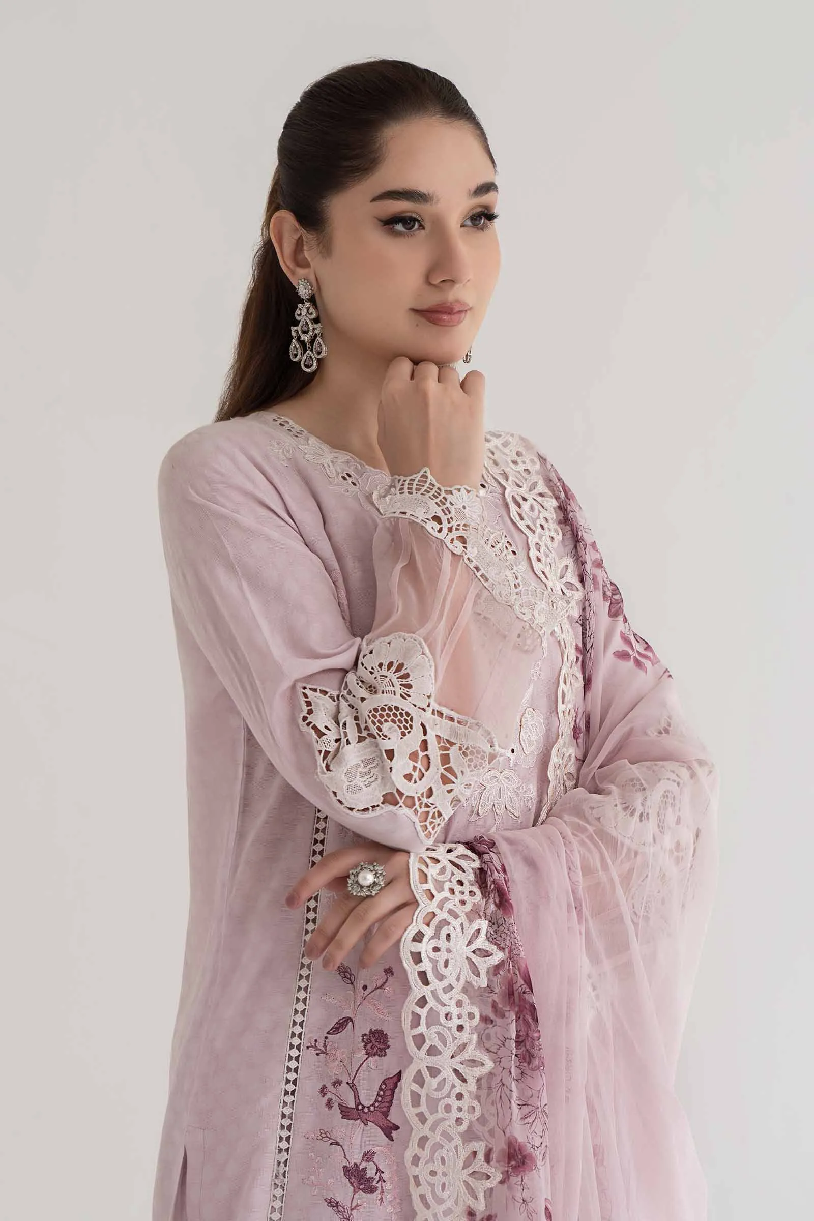 3 Piece Embroidered Dobby Lawn Suit | DS-2414-A