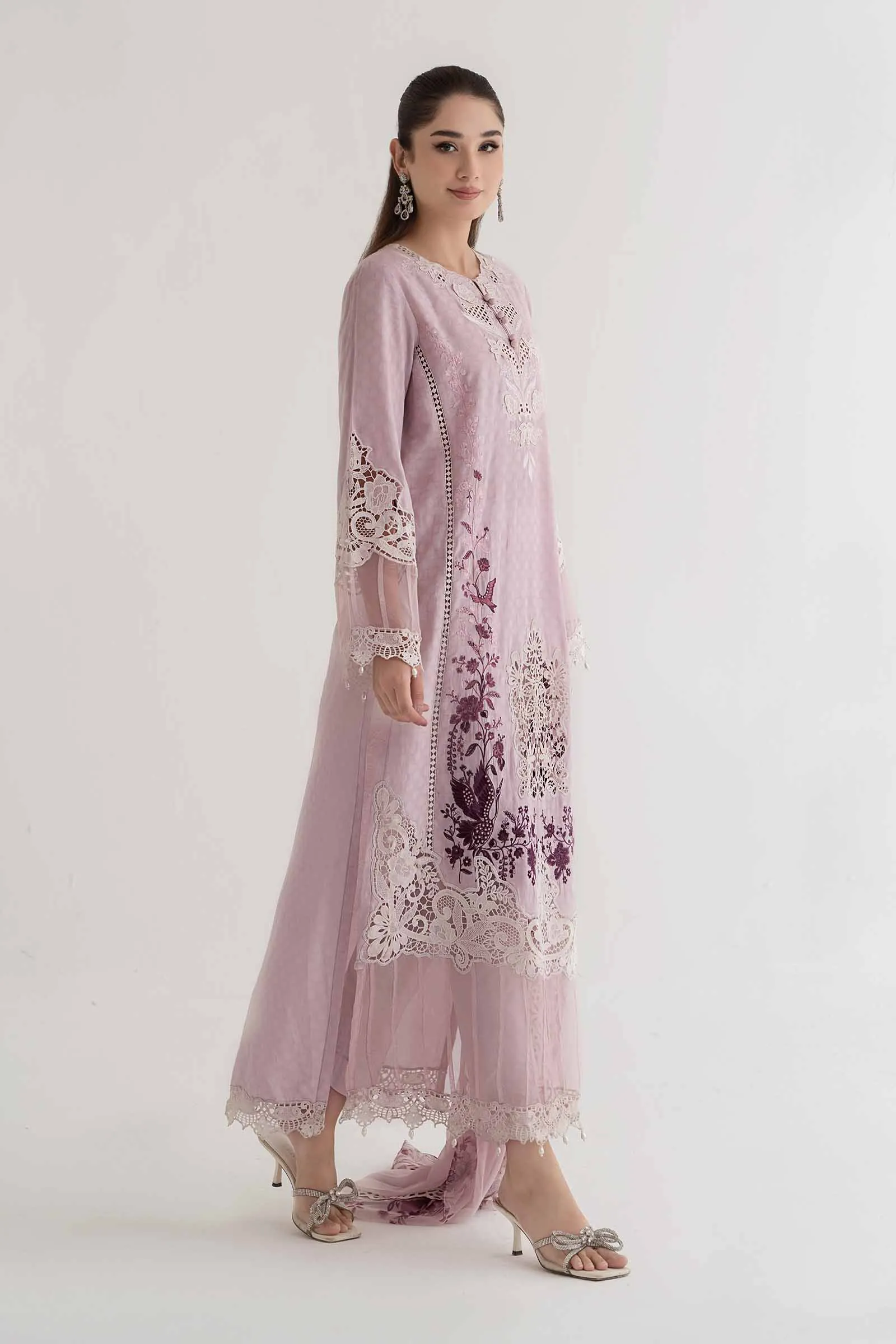 3 Piece Embroidered Dobby Lawn Suit | DS-2414-A