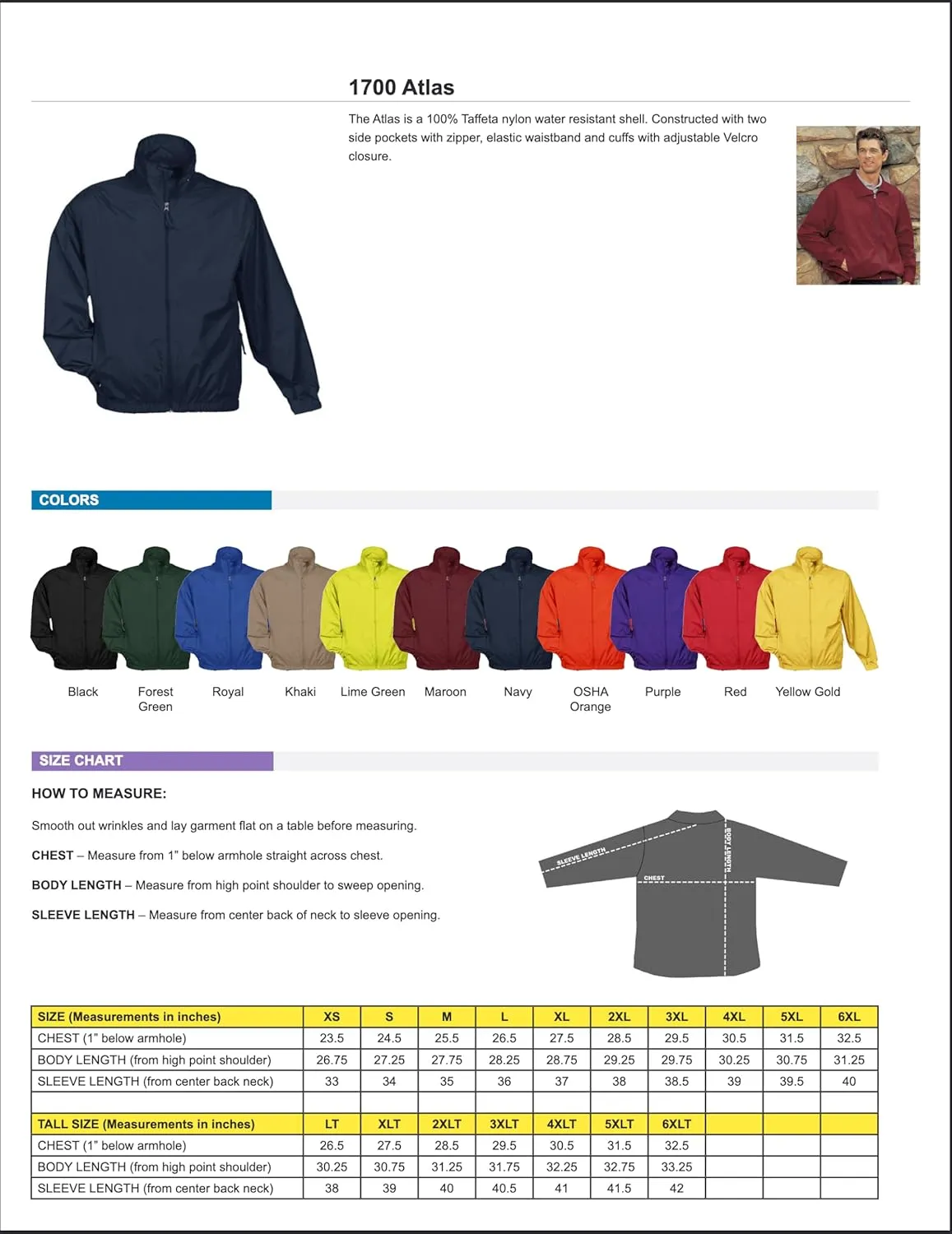 AFC Men's Lightweight Windbreaker Zip Up Jacket Small to 6x Big & Tall Coat