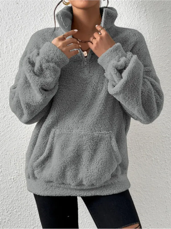 Aniya Teddy Plus Velvet Women's Casual Stand Collar Sweatshirt