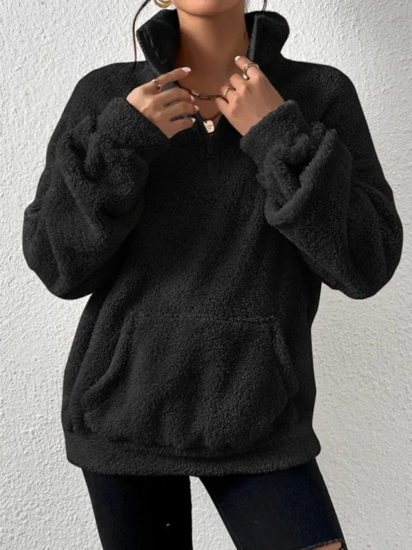 Aniya Teddy Plus Velvet Women's Casual Stand Collar Sweatshirt