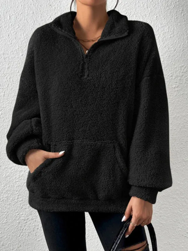 Aniya Teddy Plus Velvet Women's Casual Stand Collar Sweatshirt