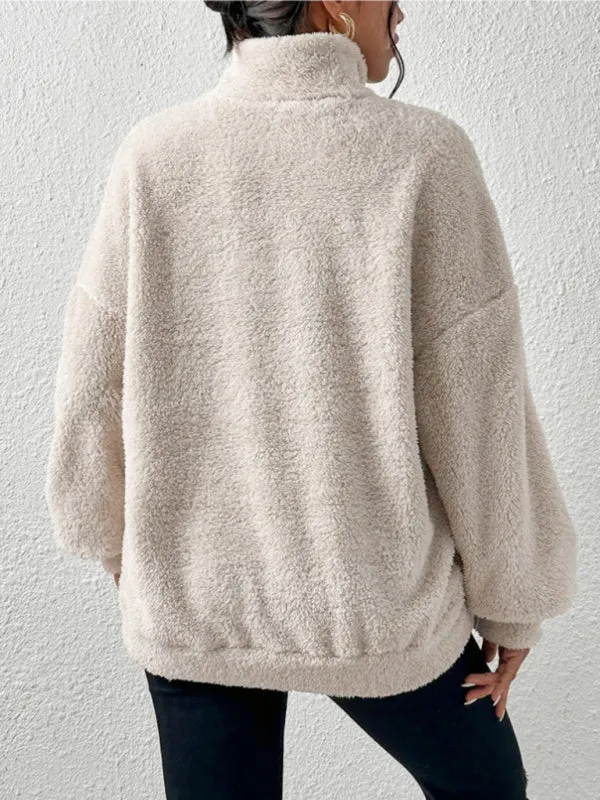 Aniya Teddy Plus Velvet Women's Casual Stand Collar Sweatshirt