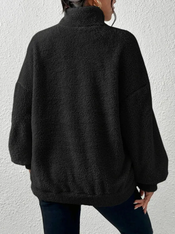 Aniya Teddy Plus Velvet Women's Casual Stand Collar Sweatshirt