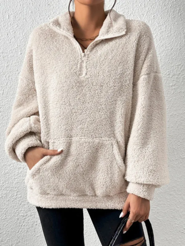 Aniya Teddy Plus Velvet Women's Casual Stand Collar Sweatshirt