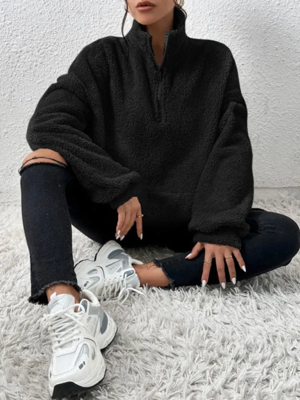 Aniya Teddy Plus Velvet Women's Casual Stand Collar Sweatshirt