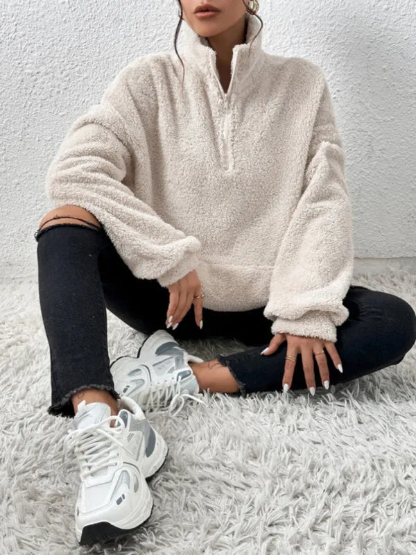 Aniya Teddy Plus Velvet Women's Casual Stand Collar Sweatshirt