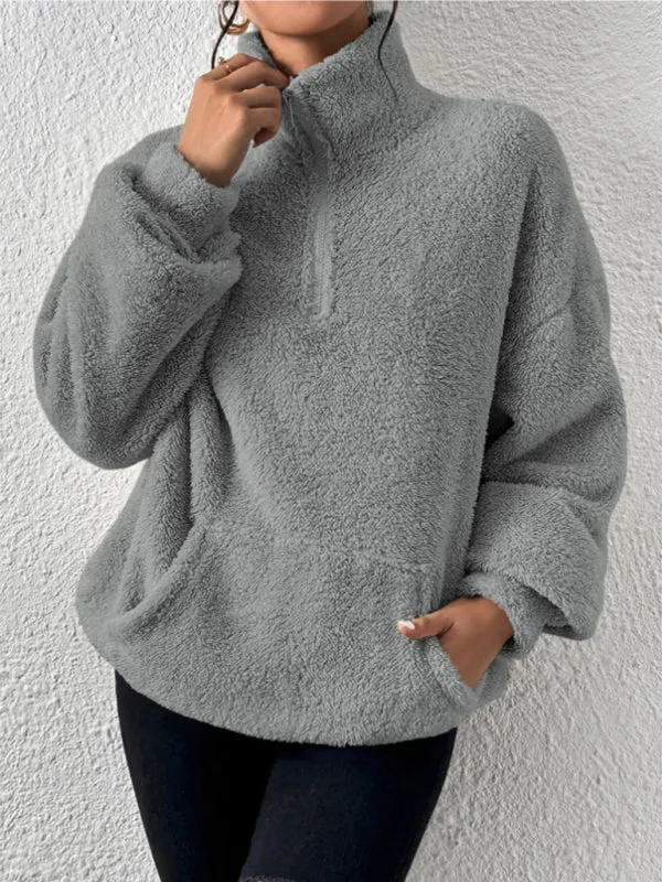 Aniya Teddy Plus Velvet Women's Casual Stand Collar Sweatshirt