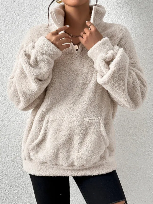 Aniya Teddy Plus Velvet Women's Casual Stand Collar Sweatshirt