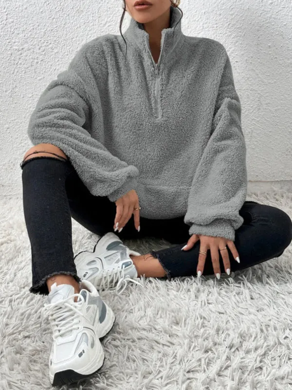 Aniya Teddy Plus Velvet Women's Casual Stand Collar Sweatshirt