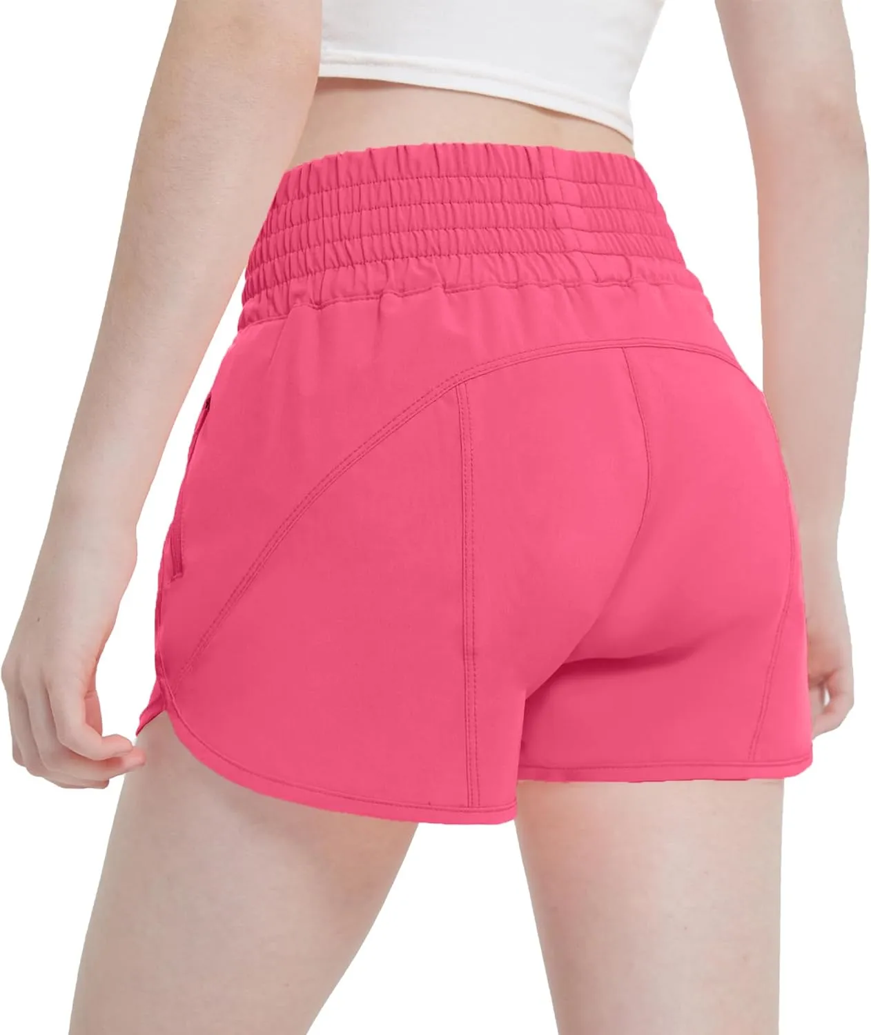 Aurefin Girls High Waisted Athletic Shorts, Teen Girls Running Shorts with Zip Pocket Workout Sports Shorts for Youth Kids