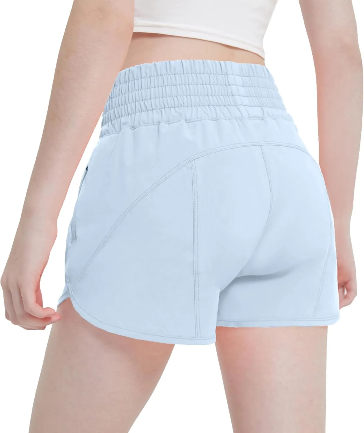 Aurefin Girls High Waisted Athletic Shorts, Teen Girls Running Shorts with Zip Pocket Workout Sports Shorts for Youth Kids