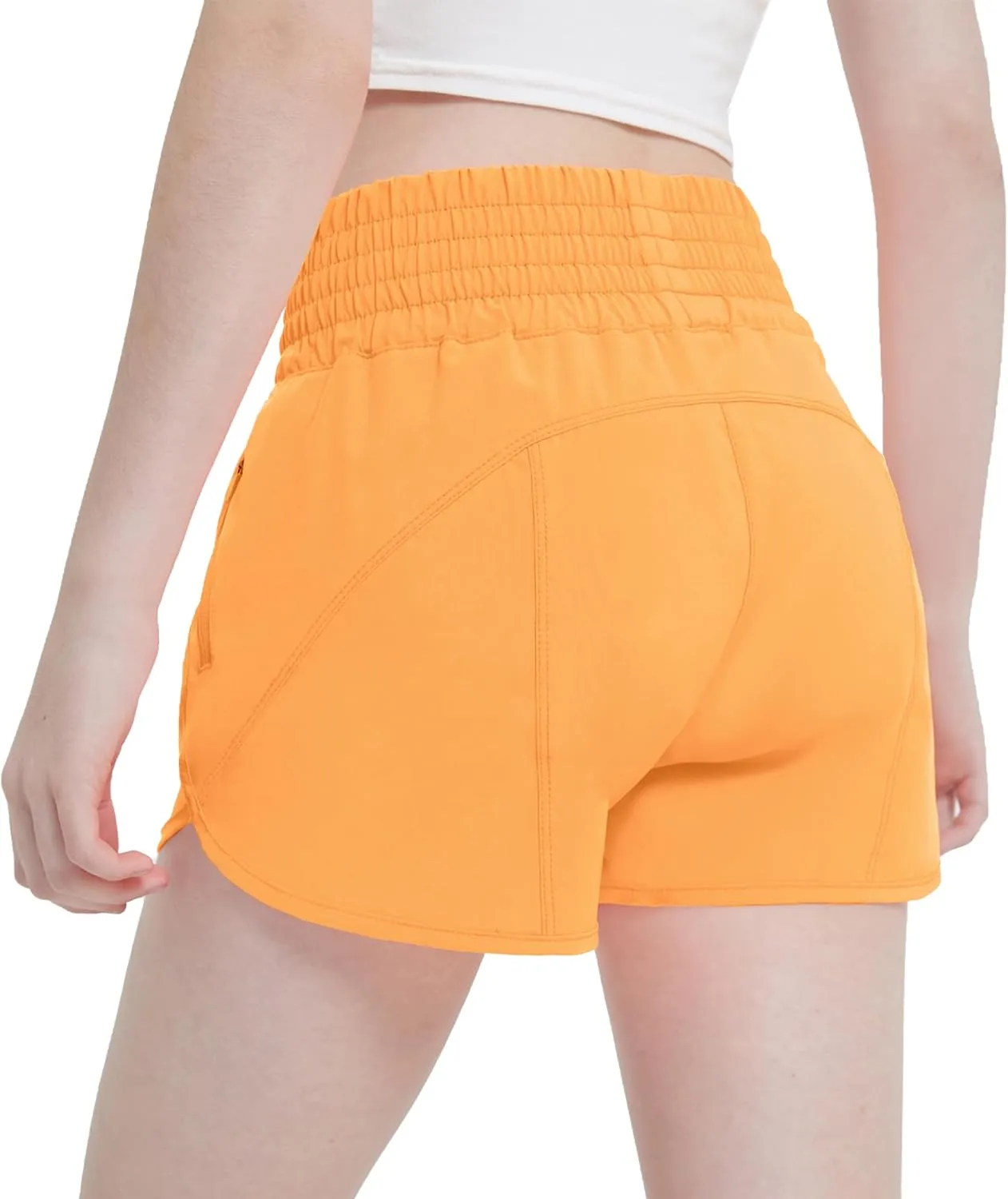 Aurefin Girls High Waisted Athletic Shorts, Teen Girls Running Shorts with Zip Pocket Workout Sports Shorts for Youth Kids