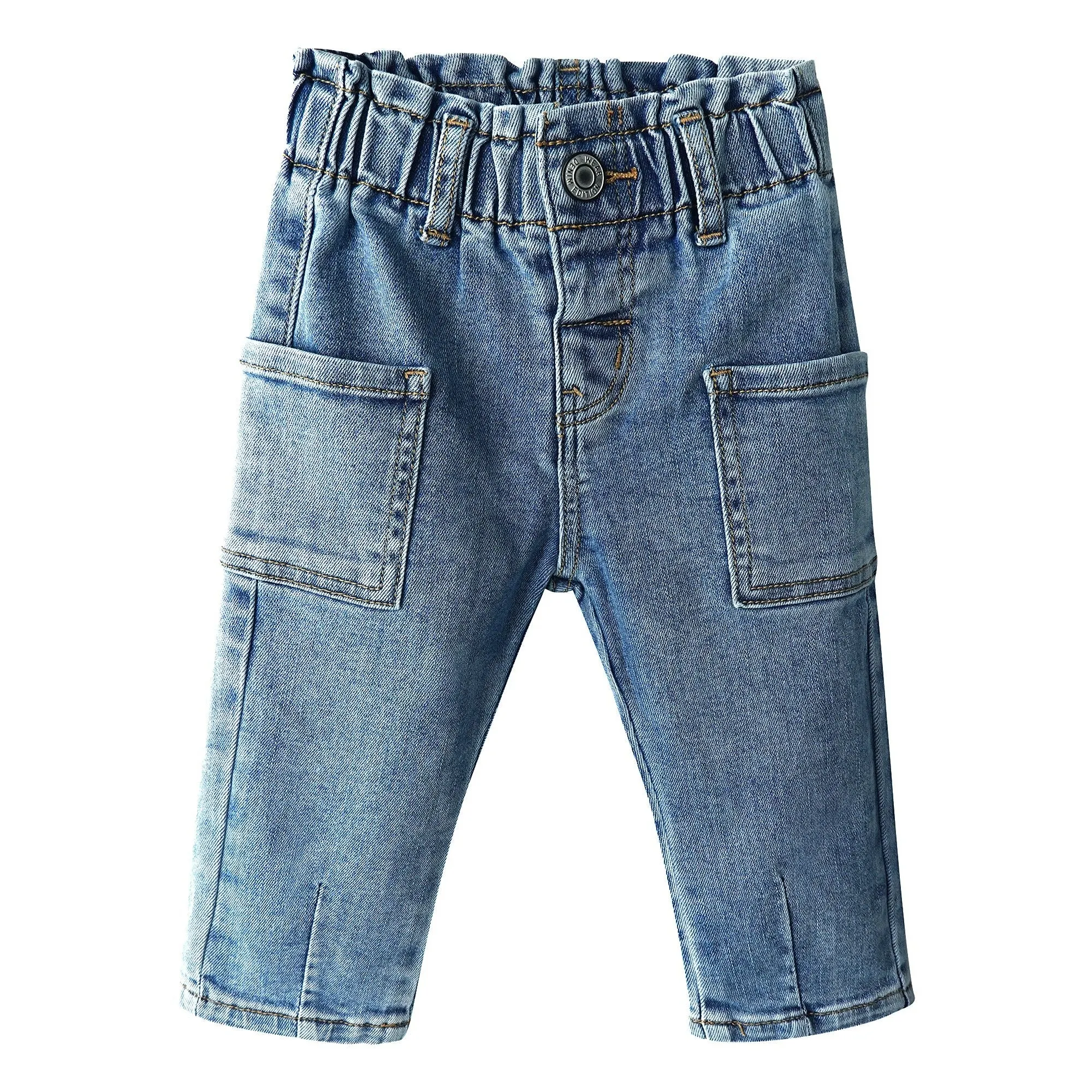 Baby Girls Jeans,Toddler Boy Elastic Waist with D-ring Square-Shaped Pockets Straight Leg Denim Pants