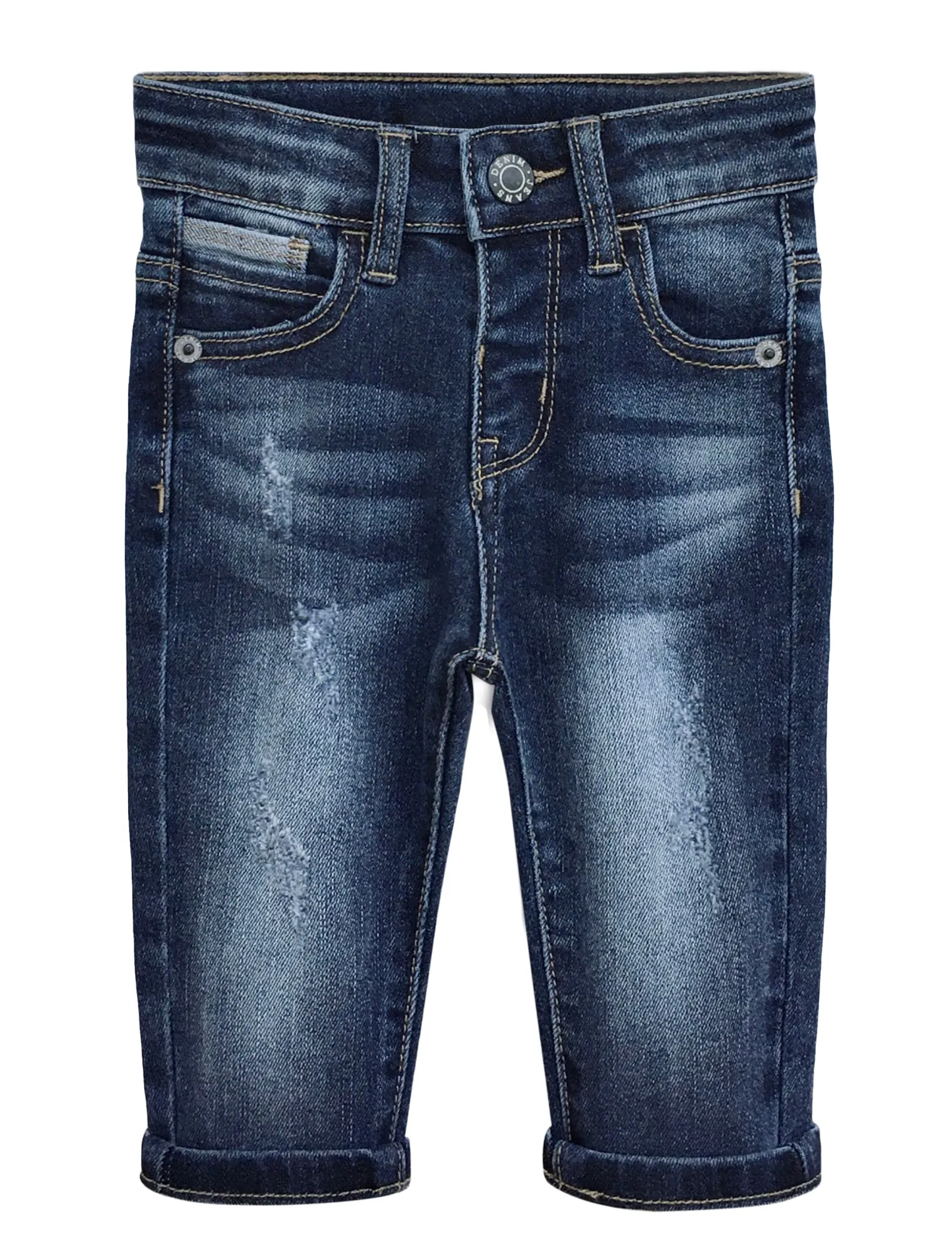 Baby Jeans,Little Toddler Elastic Band Inside with D-ring Distressed Vintage Creasing Stretch Denim Pants