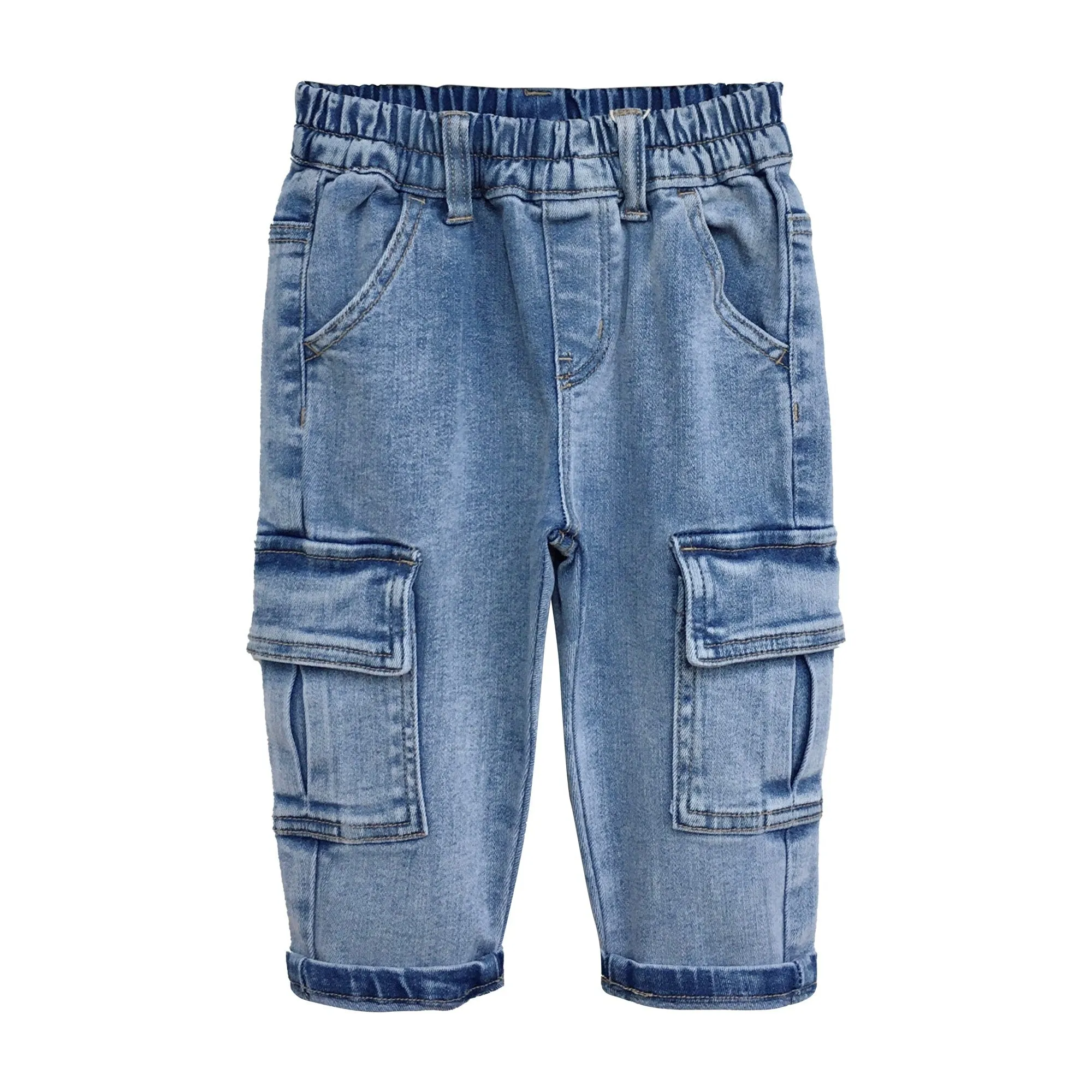 Baby Jeans,Little Toddler Kids Elastic Waist with D-ring Stretch Cargo Denim Pants