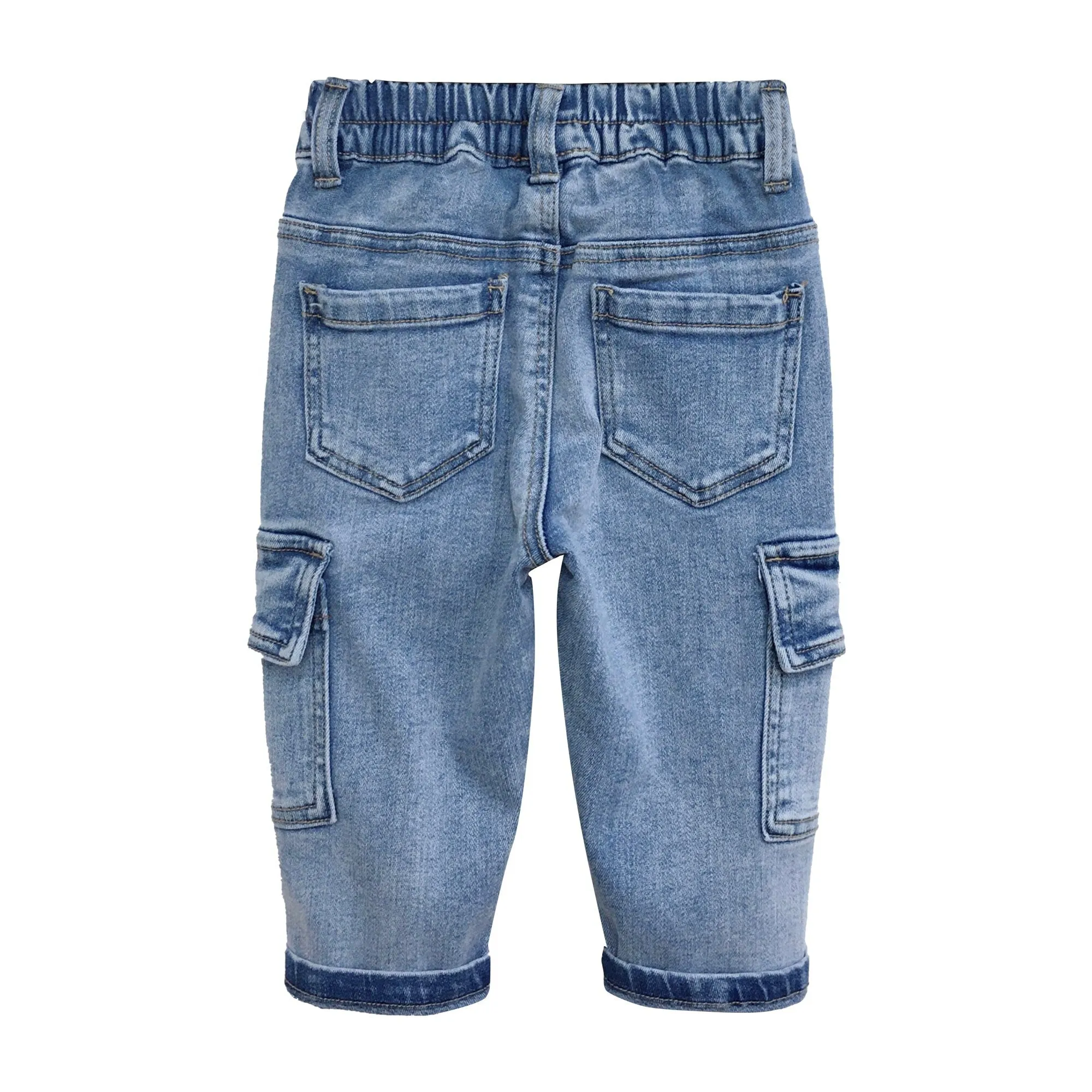 Baby Jeans,Little Toddler Kids Elastic Waist with D-ring Stretch Cargo Denim Pants