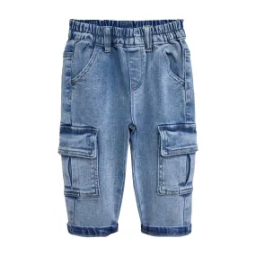 Baby Jeans,Little Toddler Kids Elastic Waist with D-ring Stretch Cargo Denim Pants