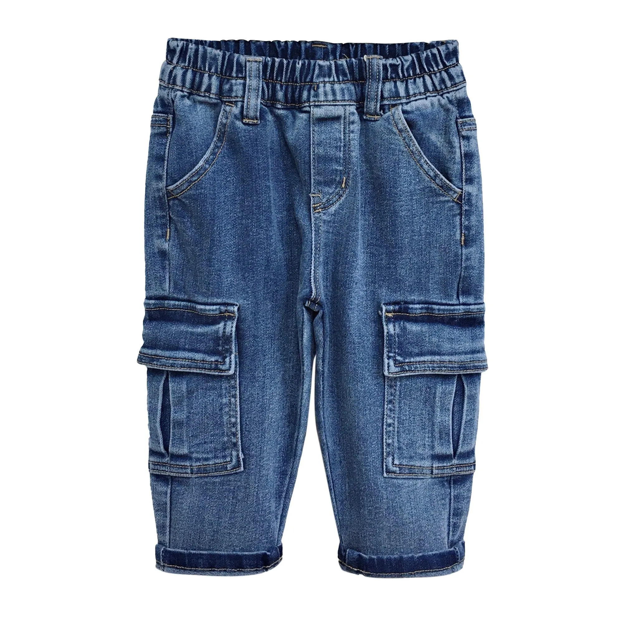 Baby Jeans,Little Toddler Kids Elastic Waist with D-ring Stretch Cargo Denim Pants
