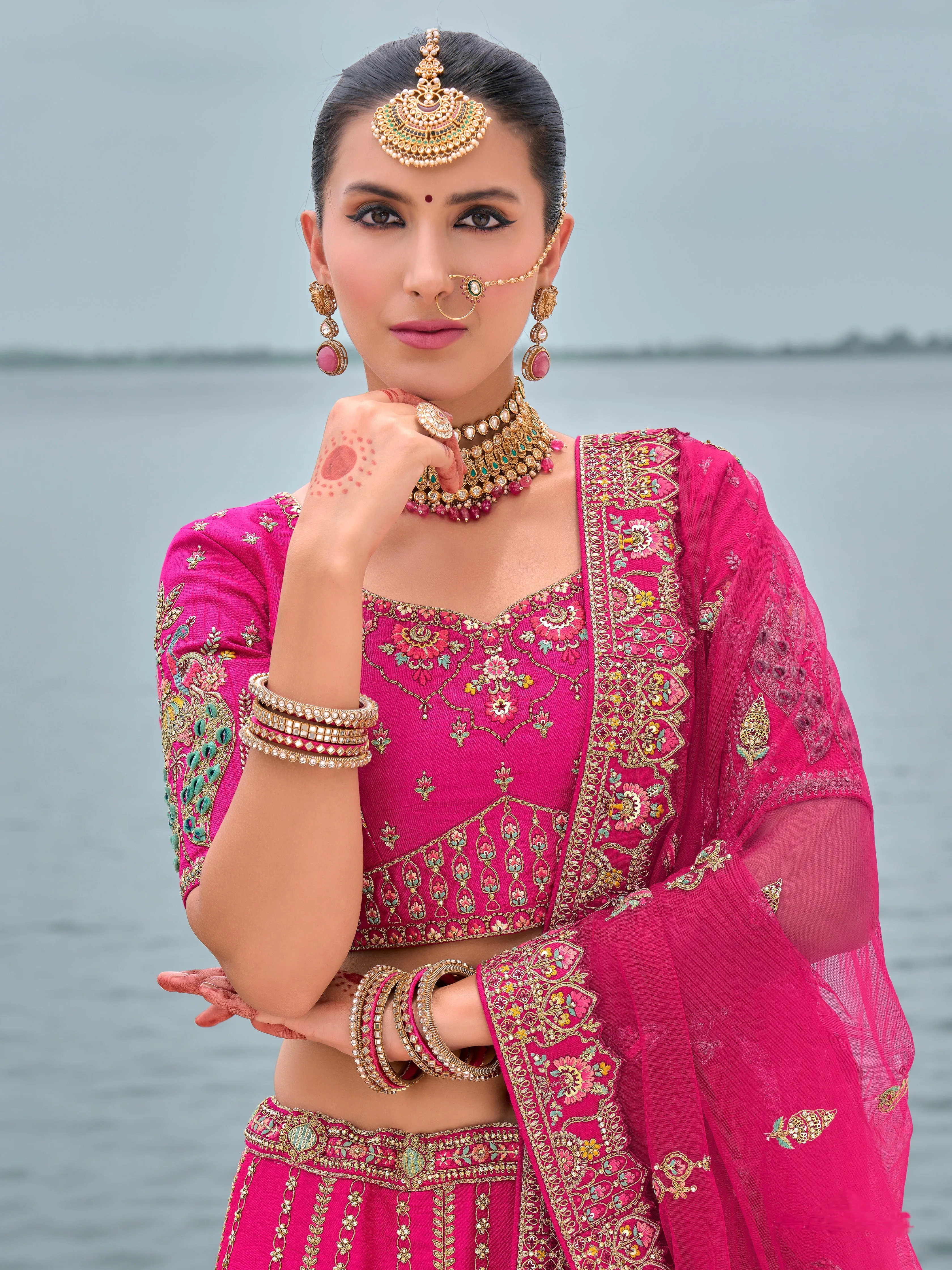 Baby Pink Elegant Bridal Lehenga with Gold Embroidery