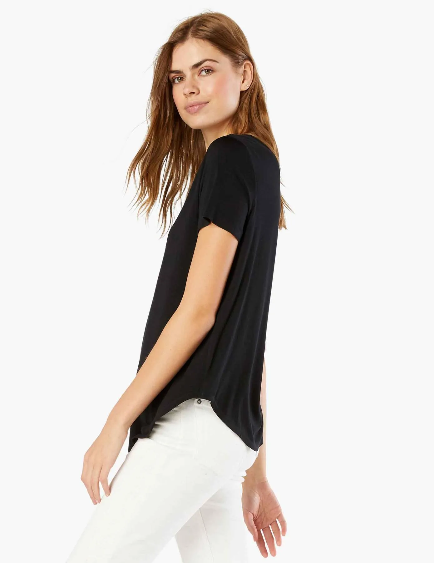BEYOND YOGA FEATHERWEIGHT ON THE DOWN LOW TEE DARKEST NIGHT