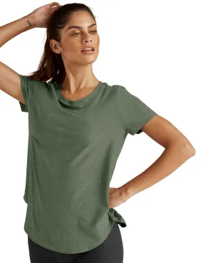 BEYOND YOGA FEATHERWEIGHT ON THE DOWN LOW TEE MOSS GREEN HEATHER