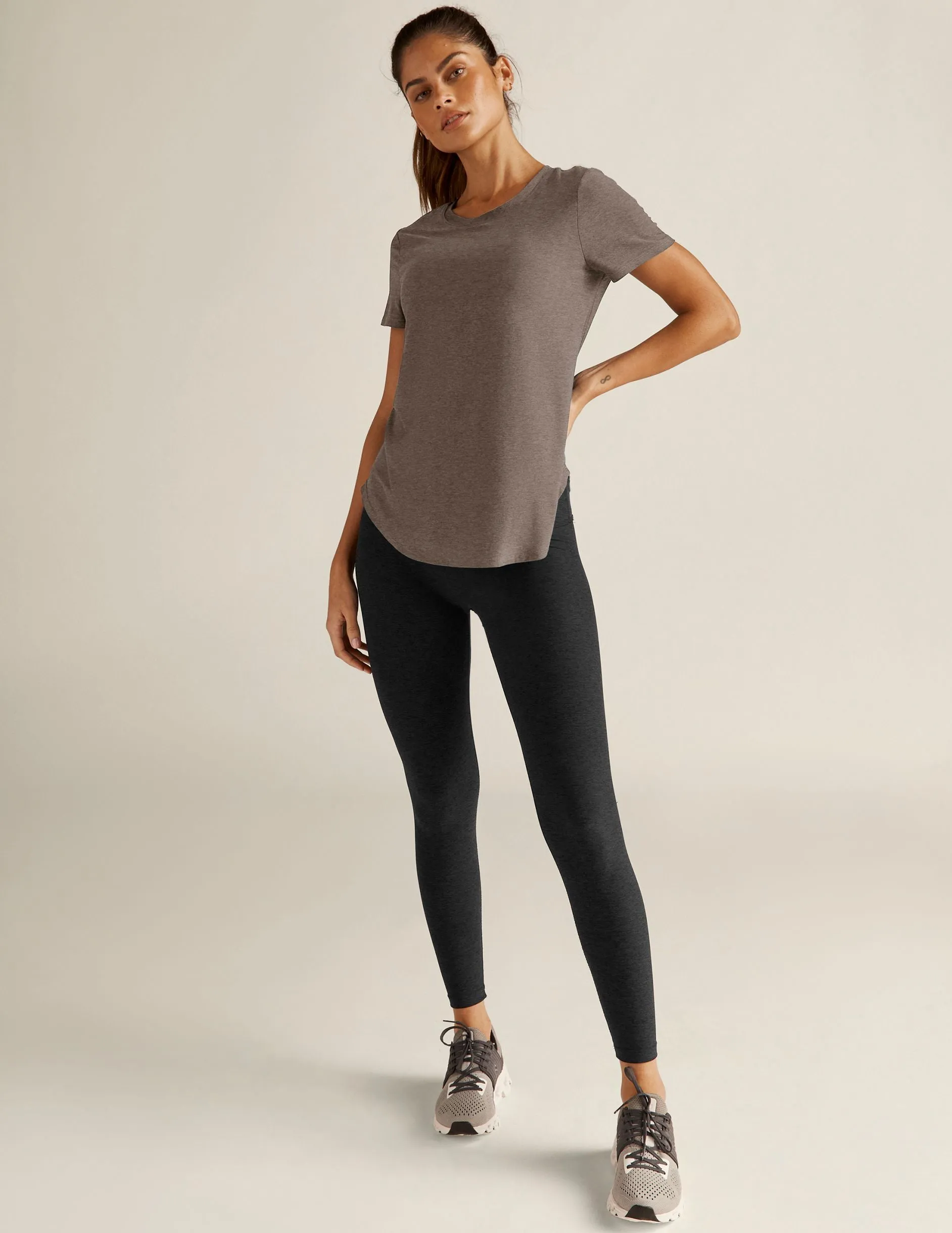 Beyond Yoga Featherweight On The Down Low Tee - Soft Umber Heather