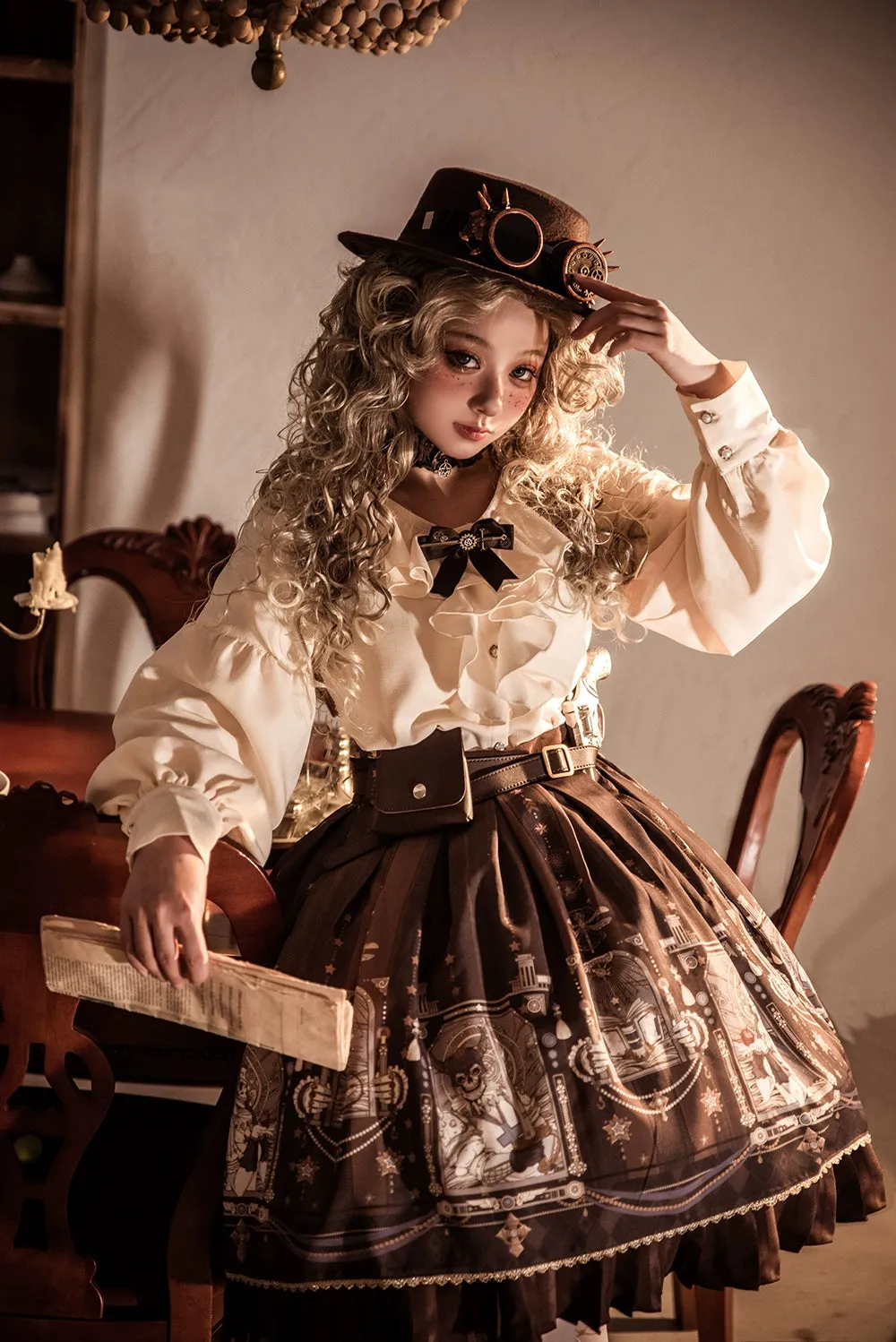 (BFM)Miss Point~Demon Hunting Notes~Elegant Lolita Beige Mutton Sleeve Blouse