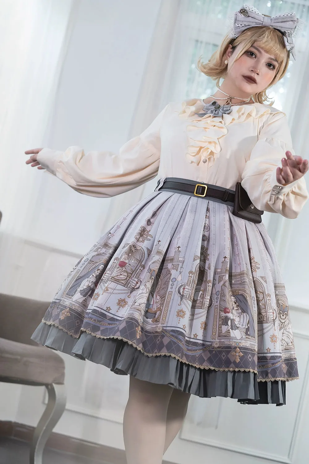 (BFM)Miss Point~Demon Hunting Notes~Elegant Lolita Beige Mutton Sleeve Blouse