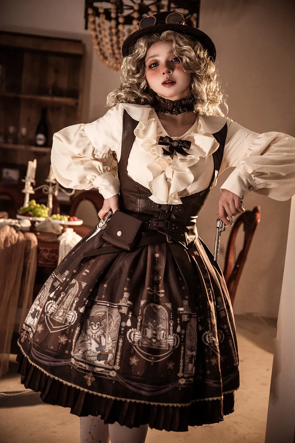 (BFM)Miss Point~Demon Hunting Notes~Elegant Lolita Beige Mutton Sleeve Blouse