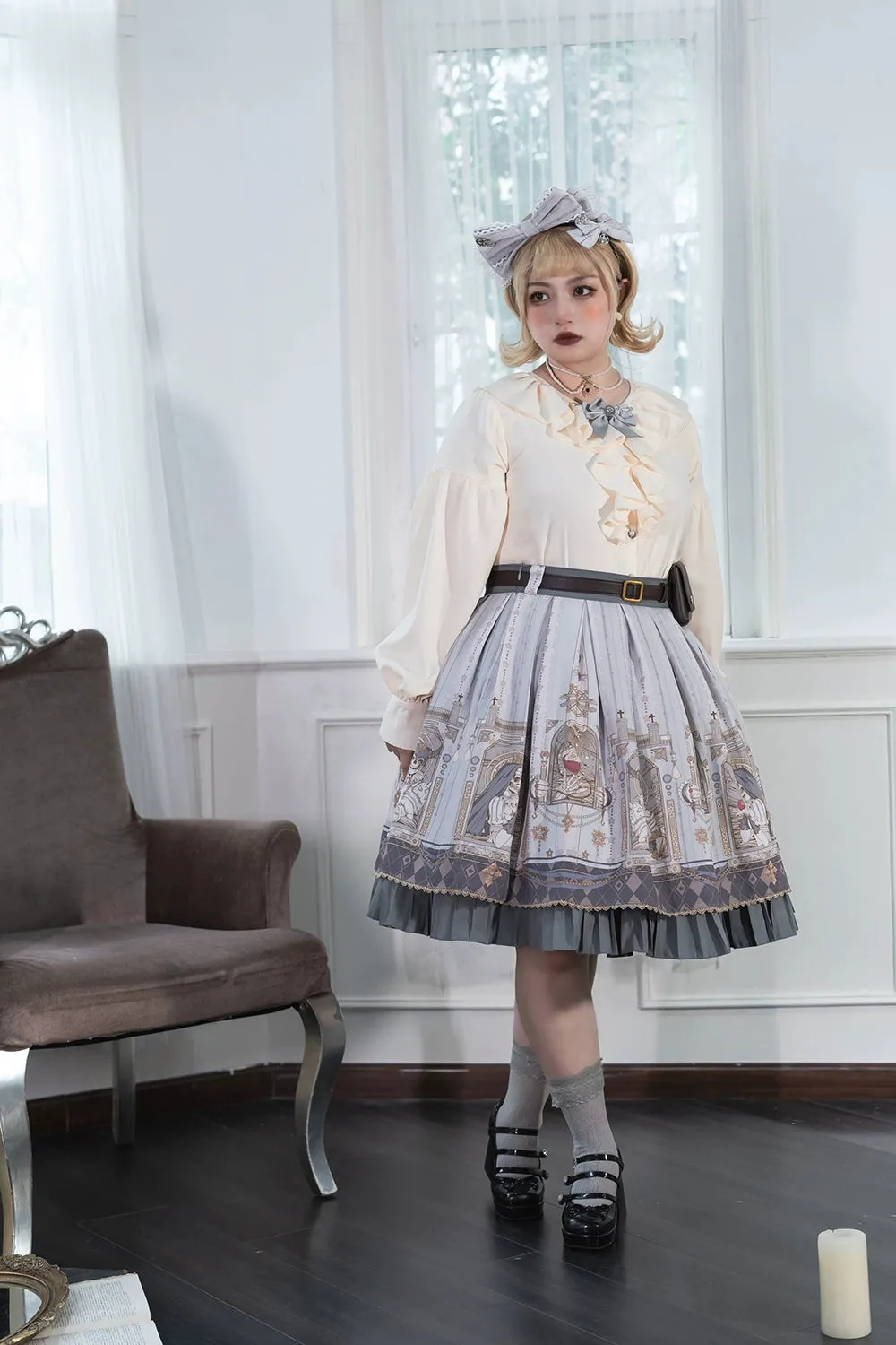 (BFM)Miss Point~Demon Hunting Notes~Elegant Lolita Beige Mutton Sleeve Blouse