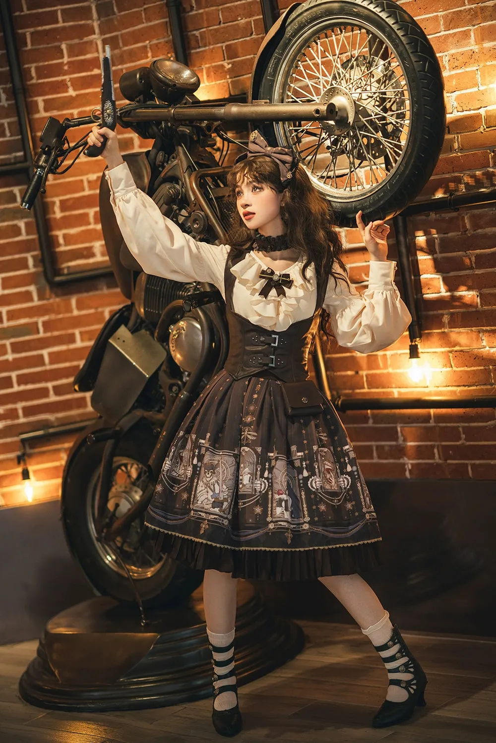 (BFM)Miss Point~Demon Hunting Notes~Elegant Lolita Beige Mutton Sleeve Blouse