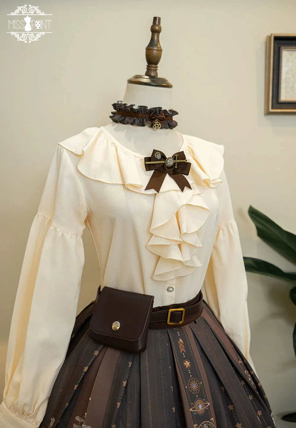 (BFM)Miss Point~Demon Hunting Notes~Elegant Lolita Beige Mutton Sleeve Blouse