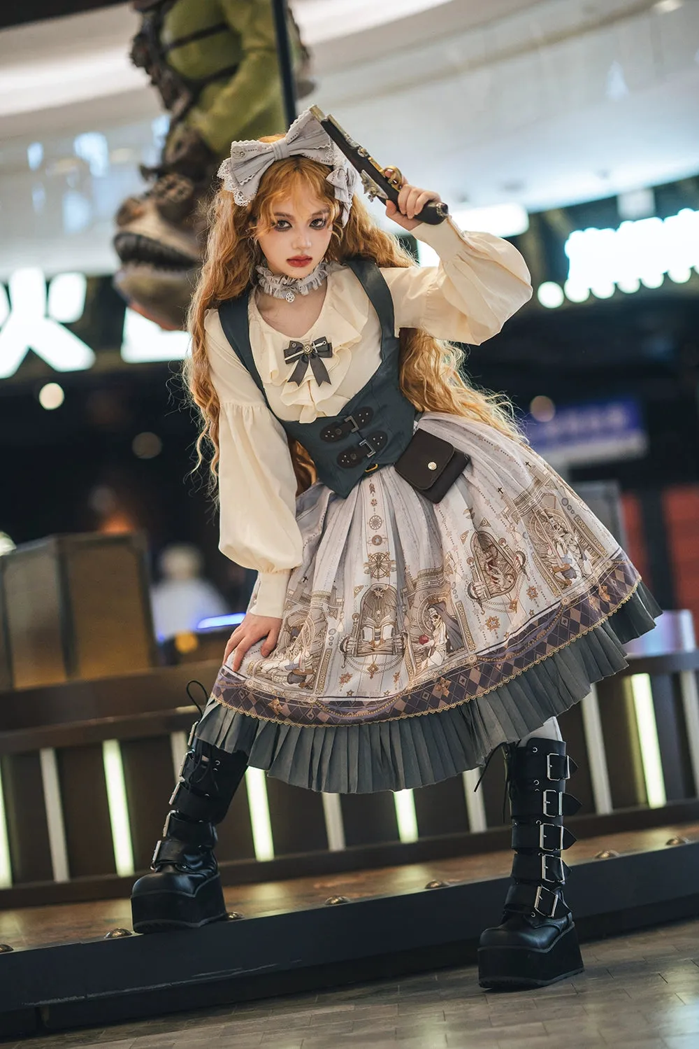 (BFM)Miss Point~Demon Hunting Notes~Elegant Lolita Beige Mutton Sleeve Blouse