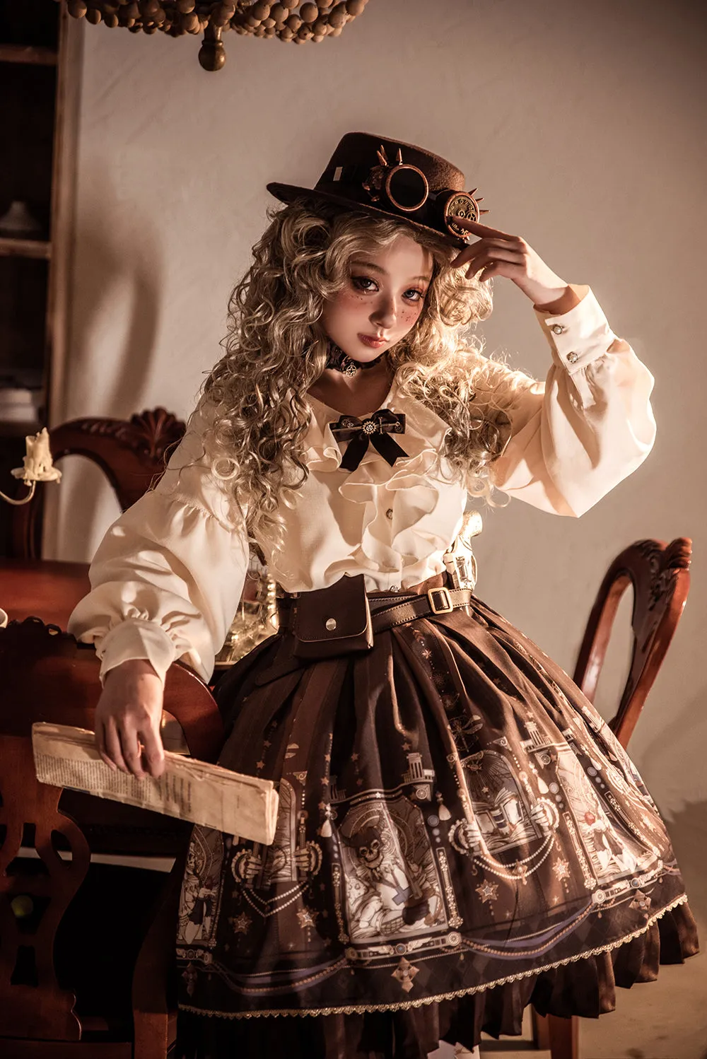 (BFM)Miss Point~Demon Hunting Notes~Elegant Lolita Beige Mutton Sleeve Blouse