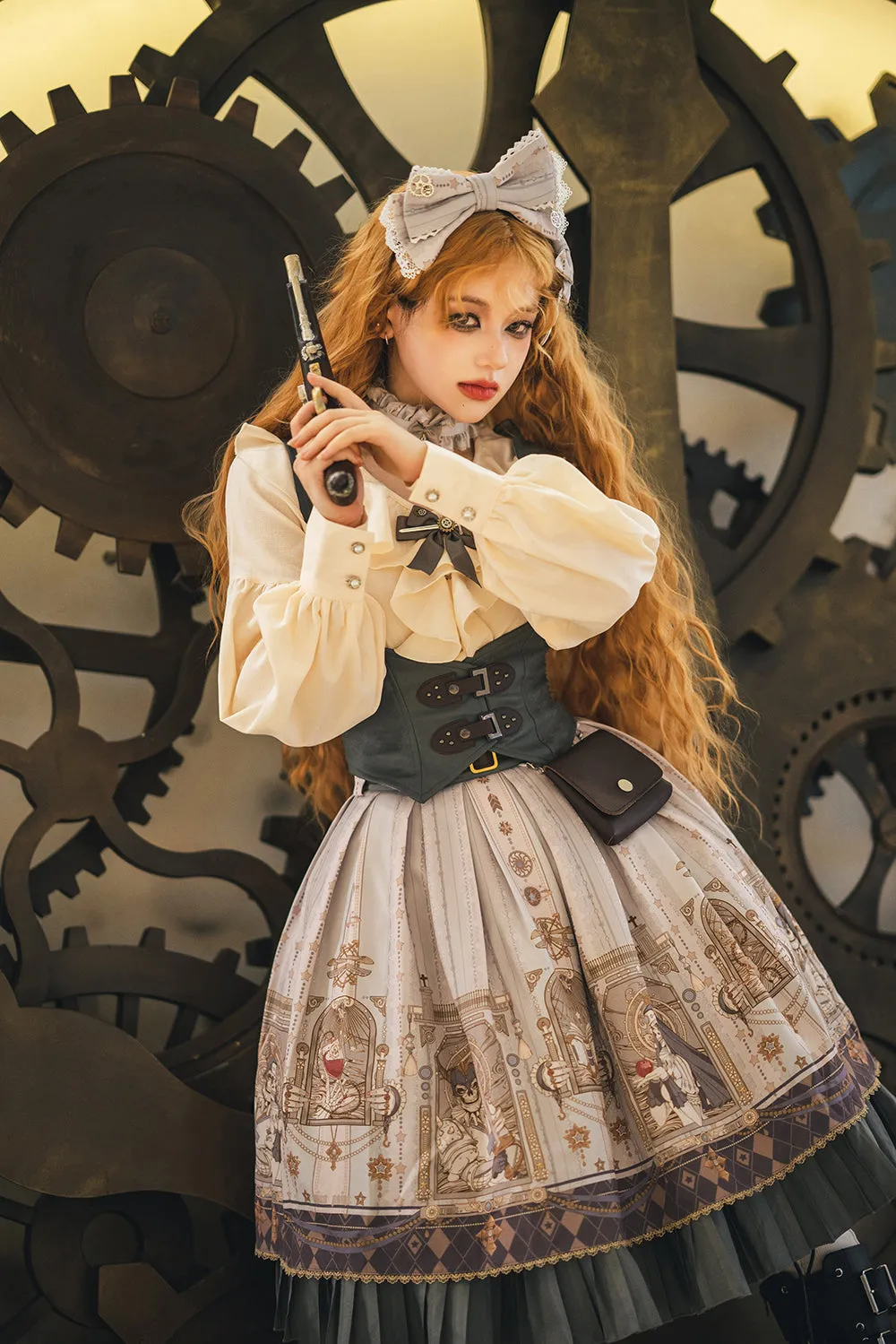 (BFM)Miss Point~Demon Hunting Notes~Elegant Lolita Beige Mutton Sleeve Blouse