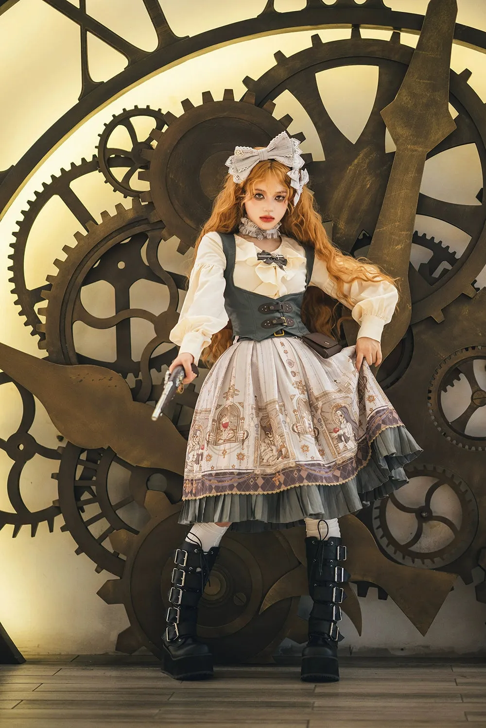 (BFM)Miss Point~Demon Hunting Notes~Elegant Lolita Beige Mutton Sleeve Blouse