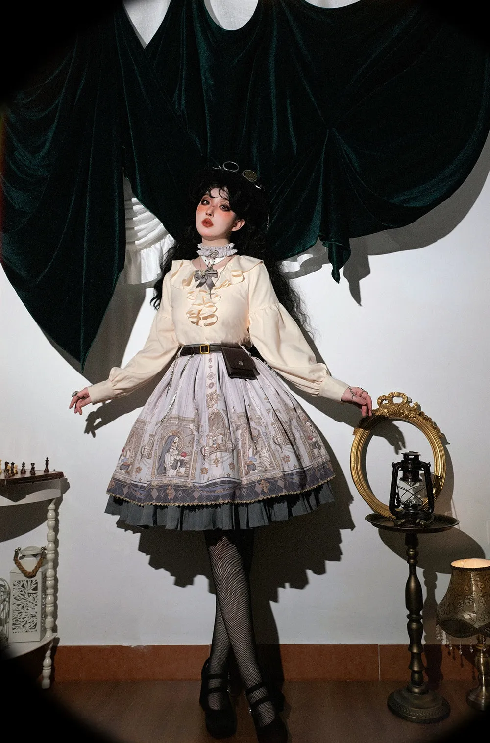 (BFM)Miss Point~Demon Hunting Notes~Elegant Lolita Beige Mutton Sleeve Blouse