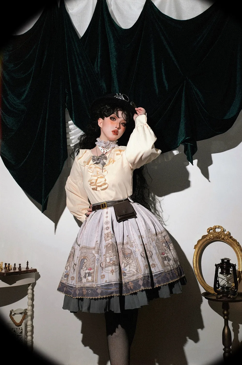 (BFM)Miss Point~Demon Hunting Notes~Elegant Lolita Beige Mutton Sleeve Blouse