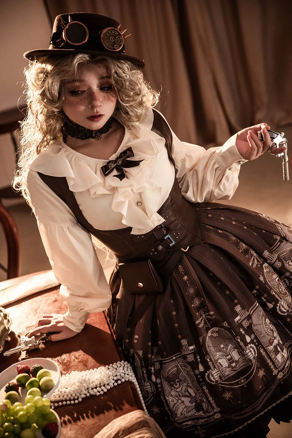 (BFM)Miss Point~Demon Hunting Notes~Elegant Lolita Beige Mutton Sleeve Blouse