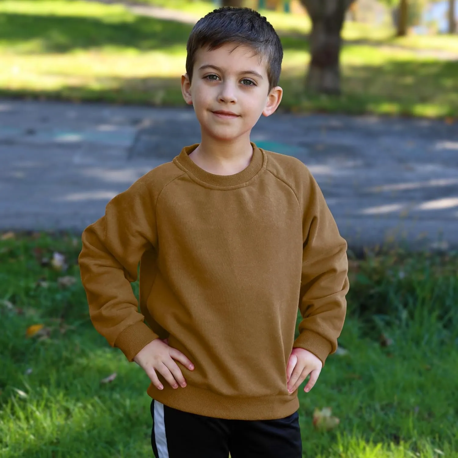 BIG ELEPHANT Boys Crewneck Sweatshirt Youth Fleece Sweatshirts Long Sleeve Basic Pullover Soft Warm Thin Fleece for Kids