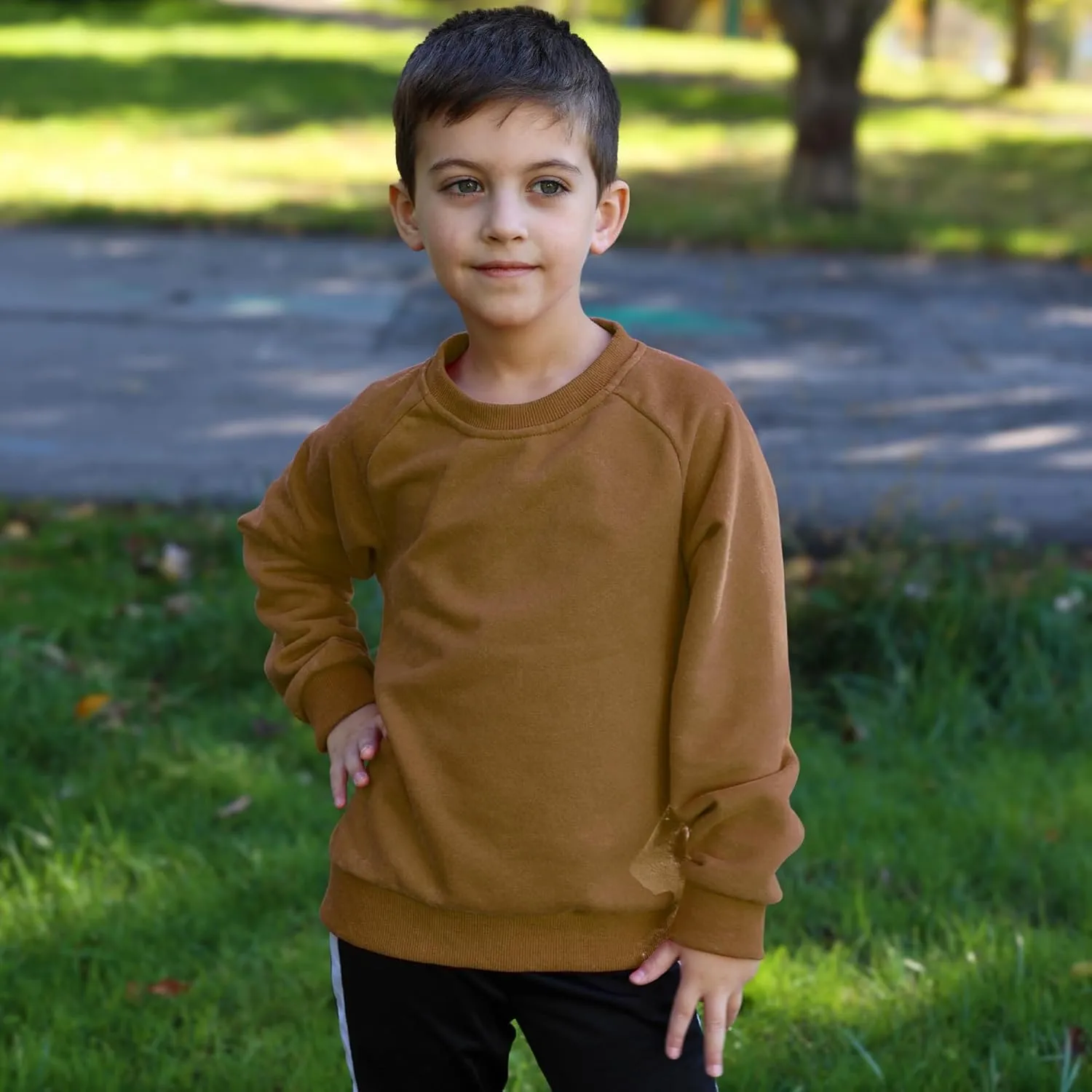 BIG ELEPHANT Boys Crewneck Sweatshirt Youth Fleece Sweatshirts Long Sleeve Basic Pullover Soft Warm Thin Fleece for Kids