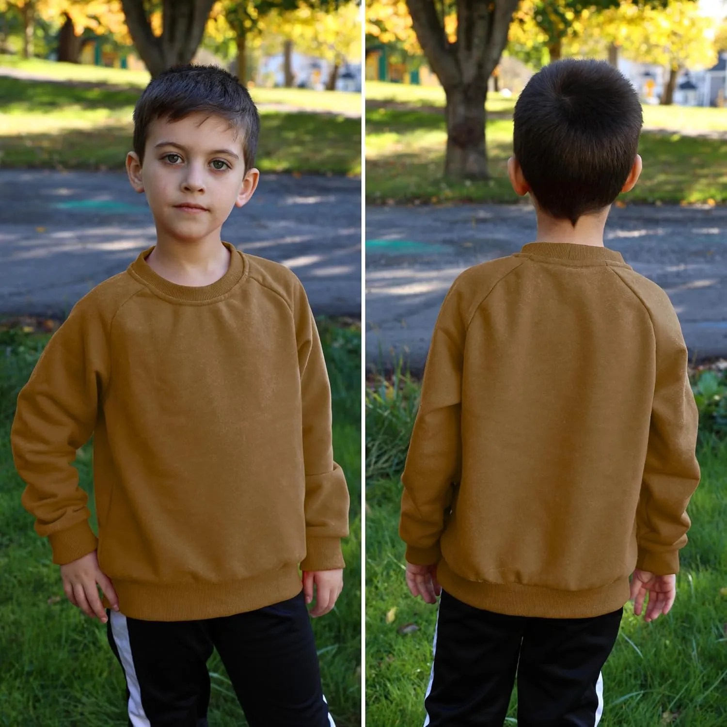 BIG ELEPHANT Boys Crewneck Sweatshirt Youth Fleece Sweatshirts Long Sleeve Basic Pullover Soft Warm Thin Fleece for Kids