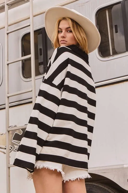Black and White Striped Oversized Sweatshirt