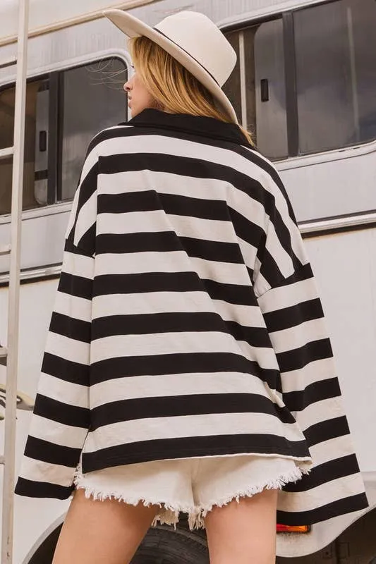 Black and White Striped Oversized Sweatshirt