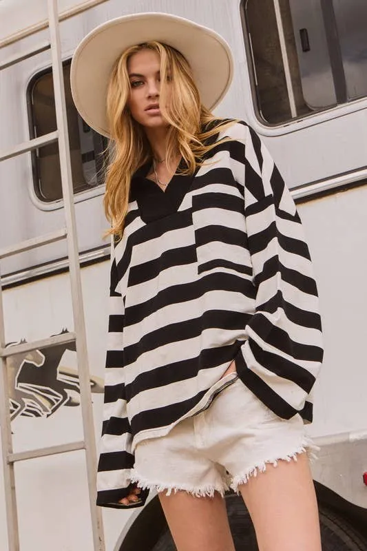 Black and White Striped Oversized Sweatshirt