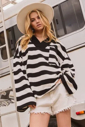 Black and White Striped Oversized Sweatshirt